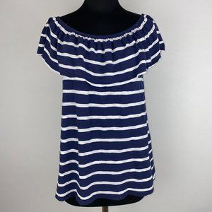 Old Navy S Blue White Striped Off The Shoulder Swing Top Boho Summer